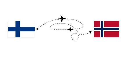 vuelo y viaje desde Finlandia a Noruega por pasajero avión viaje concepto vector