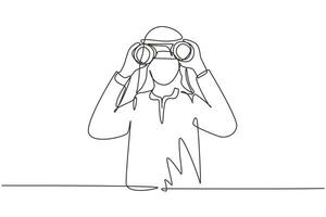 Single one line drawing Arabian businessman looking through binoculars searching for job. Find all opportunities in the world of suitable jobs. Continuous line draw design graphic vector illustration