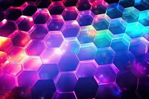 Abstract background with glowing hexagons. 3d rendering, 3d illustration. Abstract background hexagon pattern with glowing lights, AI Generated photo