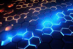 3d rendering of abstract background with hexagons glowing in the dark, Abstract background hexagon pattern with glowing lights, AI Generated photo