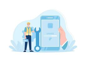 man is updating device software concept flat illustration vector