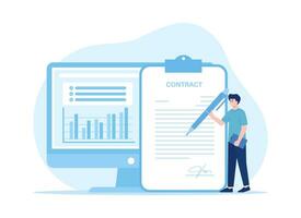 man is writing contract concept flat illustration vector