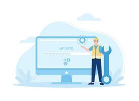 man is updating computer concept flat illustration vector