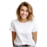 Jeune femme dans blanc T-shirt. isolé png