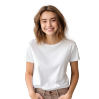 joven mujer en blanco camiseta. aislado png