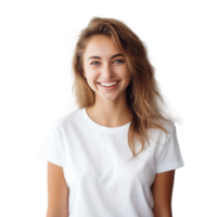 jovem mulher dentro branco camiseta. isolado png