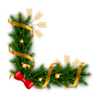 Natal canto decoração com Natal bola, pinho ramo e neve flex png