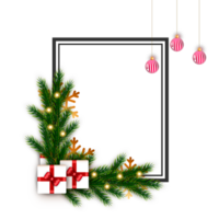 christmas frame decoration with christmas ball,pine branch and snow flex png