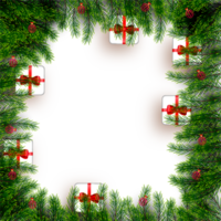 Navidad frontera decoración con pino ramas Navidad pelota regalo equilibrar y flexión de nieve png
