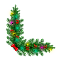 Navidad esquina decoración con Navidad bola, pino rama y nieve flexionar png