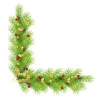 Weihnachten Ecke Dekoration mit Weihnachten Kugel, Kiefer Ast und Schnee biegen png