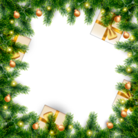 Kerstmis grens decoratie met pijnboom takken Kerstmis bal geschenk balans en sneeuwflex png