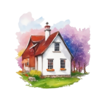 Watercolor English country house with 4 seasons AI Generative png