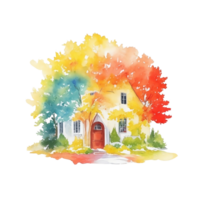 Watercolor English country house with 4 seasons AI Generative AI Generative png