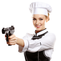 capocuoco donna con pistola isolato png