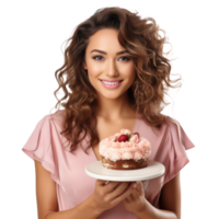 Woman with birthday cake png