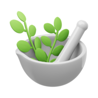 Mortar with pestle and leaves Generative Ai png