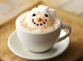 Winter latte with cute snowman photo