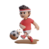 3d Renderização do Garoto personagem chutando uma bola generativo ai png