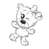 Cute Bear is standing alone and wearing a headband for coloring vector