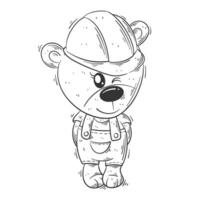 Cute Bear is standing alone and wearing work clothes for coloring vector