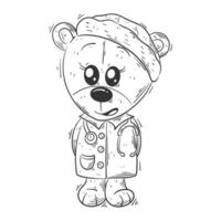 Cute Bear is standing alone and wearing a doctor's gown for coloring vector