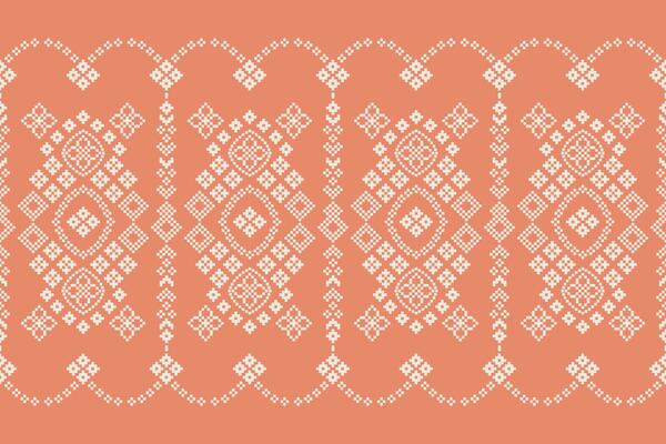 Ethnic geometric fabric pattern Cross Stitch.Ikat embroidery Ethnic oriental Pixel pattern rose gold pink background. Abstract,vector,illustration. Texture,frame,motifs,silk,valentine pink wallpaper.