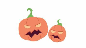 Laughing pumpkins Halloween with glowing eyes 2D characters animation. Haunted jack-o-lanterns flat cartoon 4K video, transparent alpha channel. Evil faces animated personages on white background video