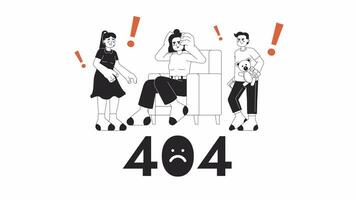 des gamins bruyant bruit bw Erreur 404 animation. occupé stressé mère les enfants Erreur message gif, mouvement graphique. agacé maman, des gamins argumenter Animé personnages contour 4k vidéo isolé sur blanc Contexte video