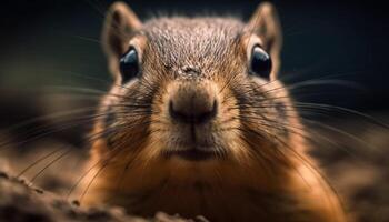 Cute small mammal, fluffy fur, close up portrait of a rat   generated by AI photo