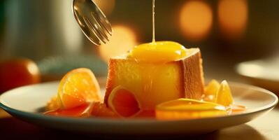 Fresh fruit on a plate, a sweet, healthy indulgence generated by AI photo