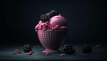 Freshness and indulgence in a bowl of homemade berry ice cream generated by AI photo