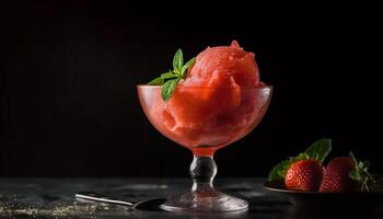 Freshness and sweetness in a bowl of fruity ice cream generated by AI photo