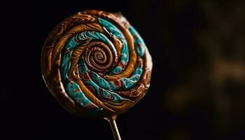 Spiral candy, close up decoration, sweet food, multi colored gourmet snack   generated by AI photo