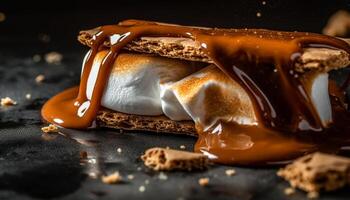 Melting chocolate fudge on a homemade pastry dough slice   generated by AI photo