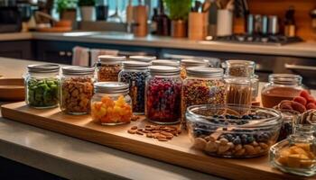 Fresh fruit and vegetable variety in a homemade healthy meal   generated by AI photo