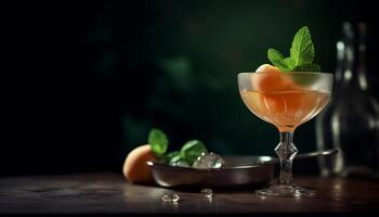 Fresh cocktail with mint leaf, citrus fruit, and refreshing ice generated by AI photo