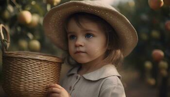 Smiling child playing outdoors, enjoying nature beauty and innocence generated by AI photo