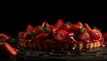 Strawberry dessert, gourmet indulgence, fresh berry, homemade cheesecake, sweet pie   generated by AI photo