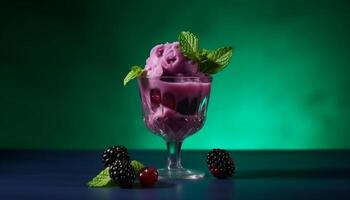 Freshness and sweetness in a bowl of berry fruit dessert generated by AI photo