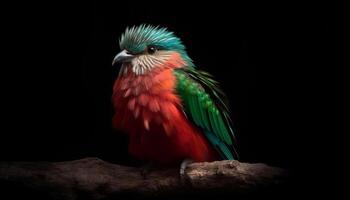 Vibrant macaw perched on branch, showcasing nature colorful beauty generated by AI photo