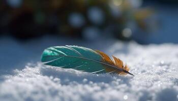 Fluffy snowflake on frozen branch, vibrant colors in nature backdrop generated by AI photo