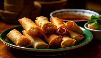 Fresh spring roll, rolled up with vegetables, a savory appetizer generated by AI photo