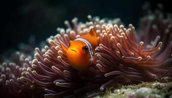 Underwater animal fish reef nature clown fish sea life coral generated by AI photo