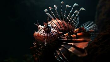 Underwater animal, lionfish, reef, scuba diving, close up, water, sea life generated by AI photo