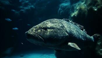 majestuoso submarino aventuras grande pescado nadando en tranquilo azul mar generado por ai foto