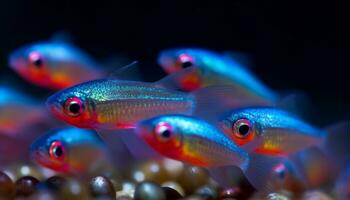 un vibrante colección de vistoso pescado nadando en un arrecife generado por ai foto