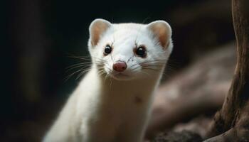 Cute furry ferret sitting, staring with curiosity, looking up playfully generated by AI photo