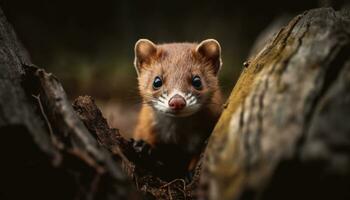 Cute small mammal, furry and fluffy, sitting on a branch generated by AI photo