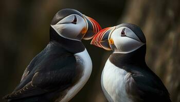 Close up of a multi colored puffin beak, a beauty in nature generated by AI photo